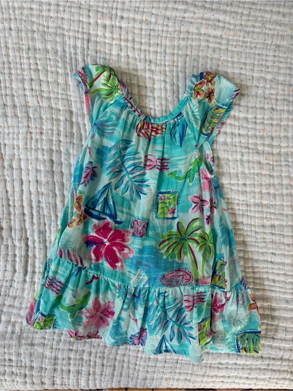 The Children's Place Turquoise Blue Tropical Floral Ruffle Dress